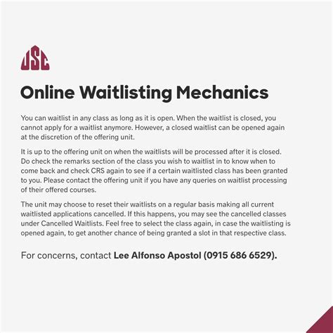 ONLINE WAITLISTING MECHANICS .
